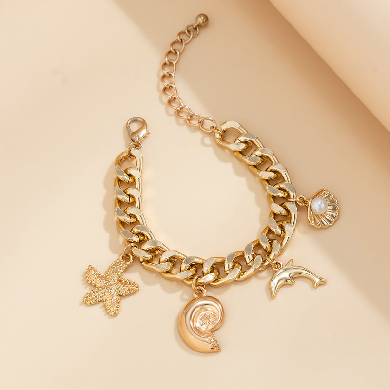 Creative Boho Conch Dolphin Starfish Pendant Choker Necklace Bracelets Women Trendy Vintage Tassel Chain Grunge Jewellery Fashion Jewellery