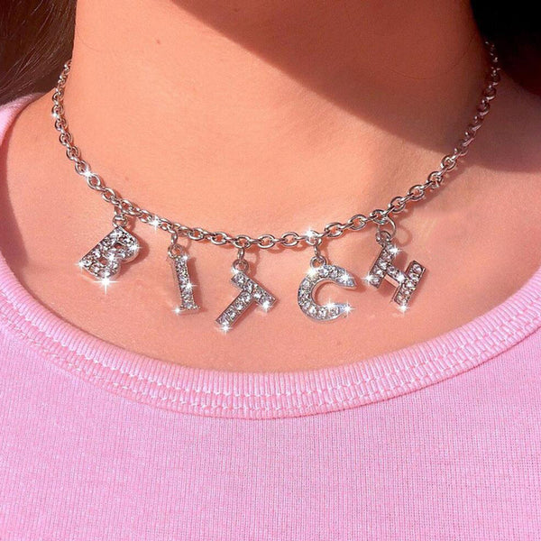 Angel Letter Bling Bling 90s Aesthetic  Necklace Women Choker Unisex DIY Name necklace Aesthetic Jewelry Femme Collier Drop Ship