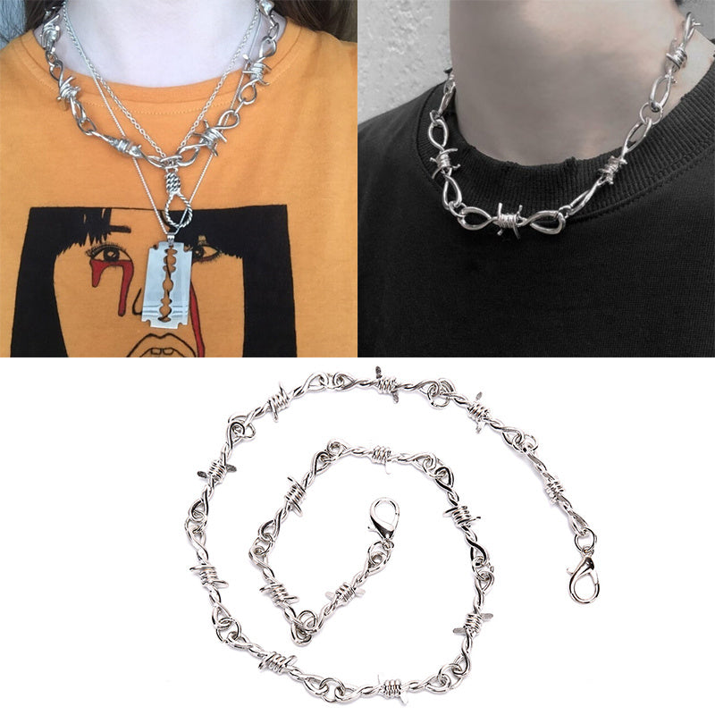 Style Unisex Chain Thorns Harajuku Streetwear Choker Necklace Collar jewellery Accessories