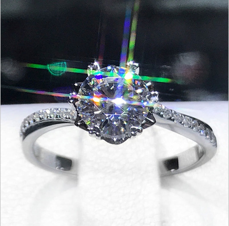 Women's gold-plated inlaid zircon simulation diamond ring twist arm cross elegant beautiful snowflake heart carat ring