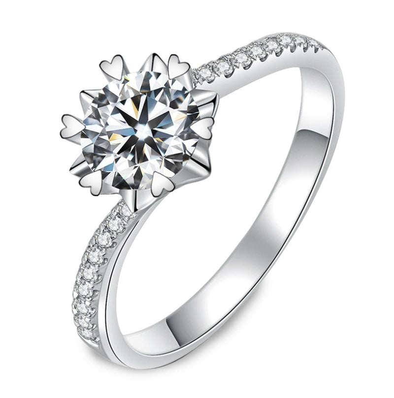 Women's gold-plated inlaid zircon simulation diamond ring twist arm cross elegant beautiful snowflake heart carat ring