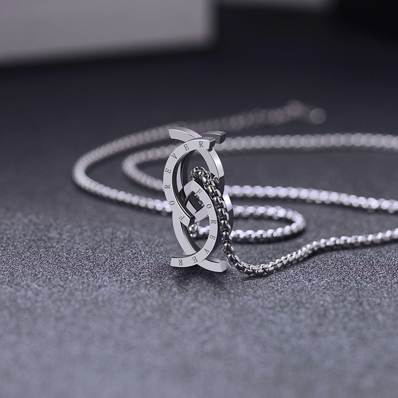 Unisex Stainless Steel Deformation Kissing Fish Ring For Men Women Engraved Forever Statement Rings Chain Jewelry Gift