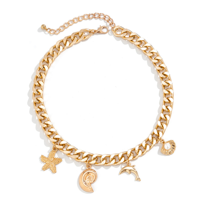 Creative Boho Conch Dolphin Starfish Pendant Choker Necklace Bracelets Women Trendy Vintage Tassel Chain Grunge Jewellery Fashion Jewellery