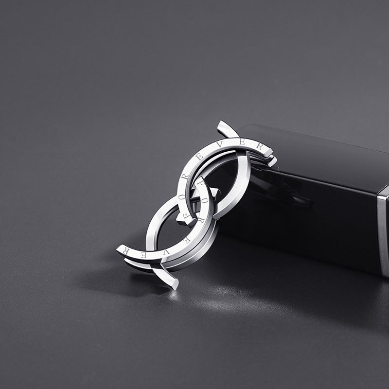 Unisex Stainless Steel Deformation Kissing Fish Ring For Men Women Engraved Forever Statement Rings Chain Jewelry Gift