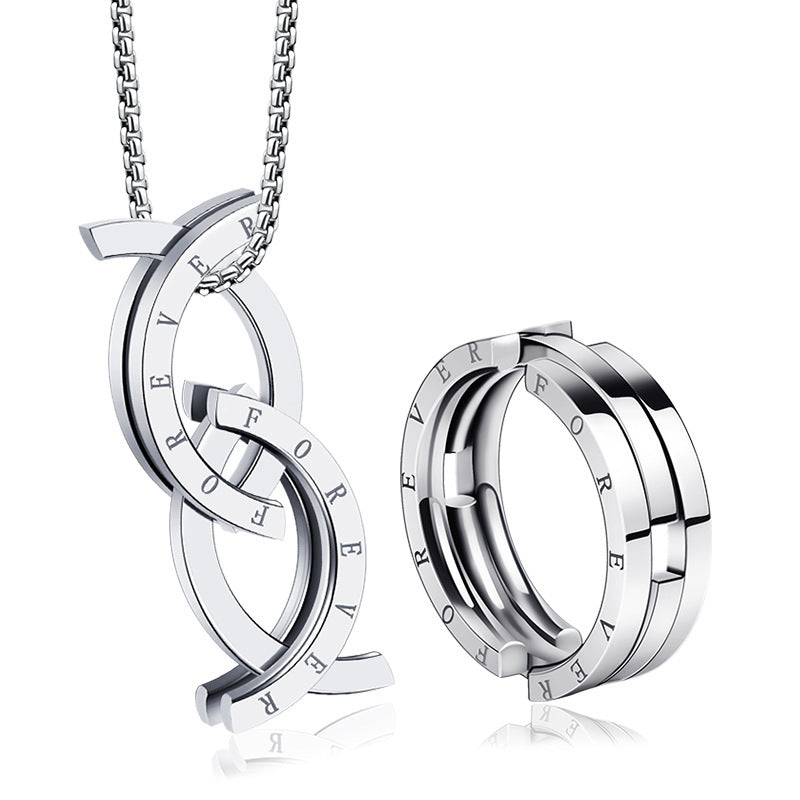 Unisex Stainless Steel Deformation Kissing Fish Ring For Men Women Engraved Forever Statement Rings Chain Jewelry Gift