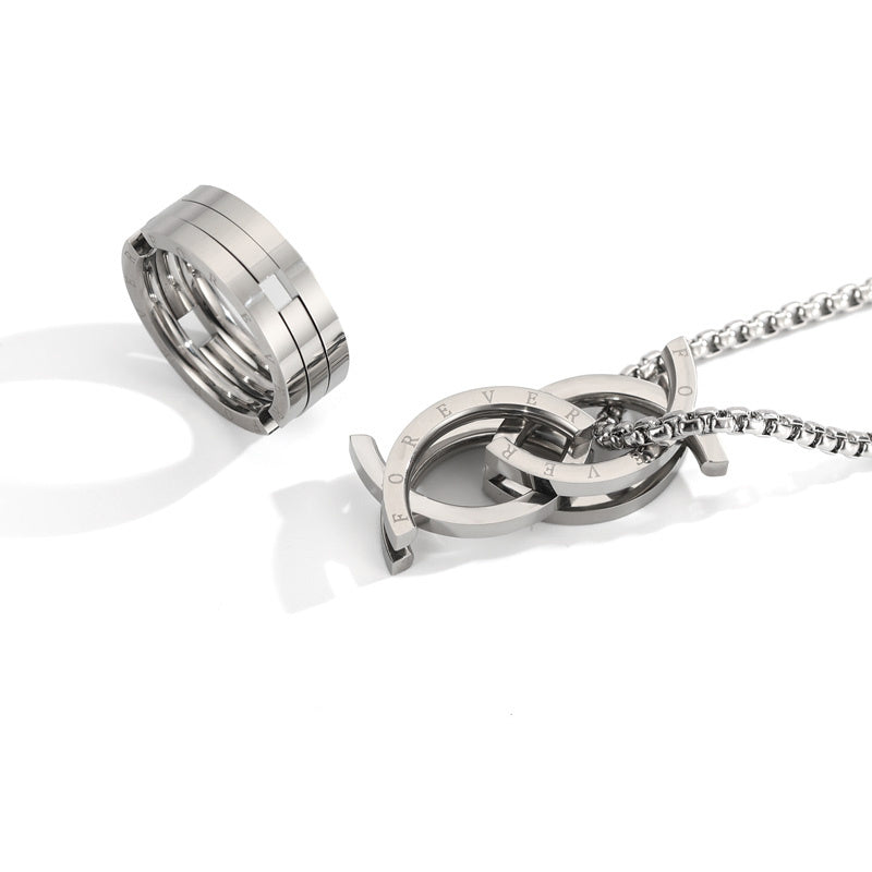 Unisex Stainless Steel Deformation Kissing Fish Ring For Men Women Engraved Forever Statement Rings Chain Jewelry Gift